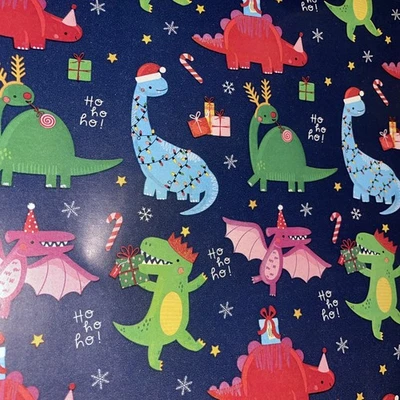 T-Rex & Friends 🦖Christmas 12m x 69 cm Dinosaurs Wrapping Paper Roll & Tags - Image 1 of 4