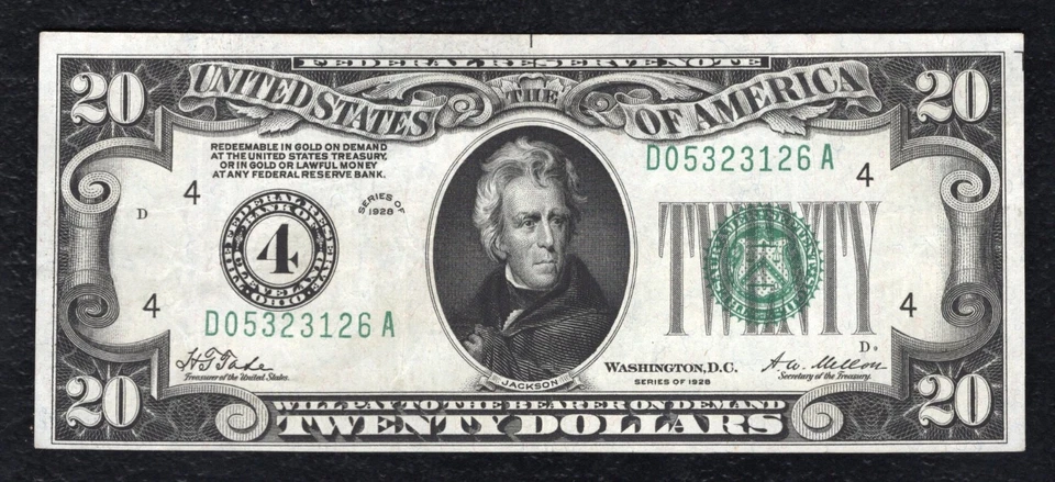 FR. 2050-D 1928 $20 FRN FEDERAL RESERVE NOTE CLEVELAND, OH EXTREMELY FINE - Image 1 of 2