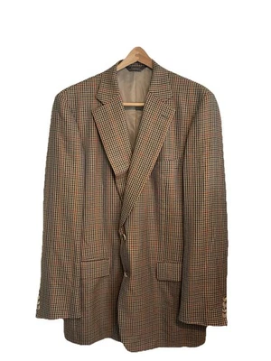 Paul Stuart Blazer Mens 45 Extra Tall Long Tan Brown Houndstooth 100% Wool Coat - Image 1 of 4