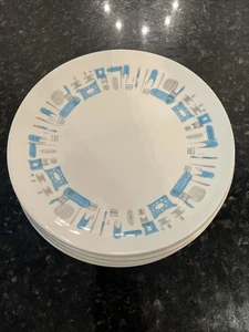 Vintage Royal China Blue Heaven 10” Dinner Plate Atomic Retro Blue Gray SET 4 B - Picture 1 of 6