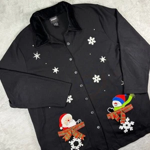 Vintage Studio Joy Damen Weihnachts Strickjacke Gr. 2X schwarz Schneemann Santa Stickerei - Bild 1 von 10