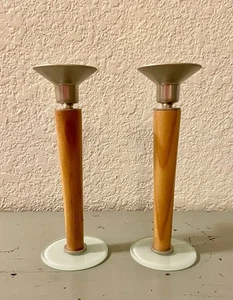 2 MCM Mid Century Modern Danish Teak-Alu-Milchglas Kerzenständer Taiwan - Bild 1 von 6
