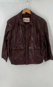 Wilsons Wine Red Leather Long Sleeve Flap Pockets Casual Full Zip Mens Jacket - Picture 1 of 5