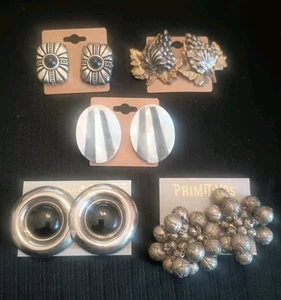 New Vintage Lot of 5 Pair Clip On Earrings Silvertone - Picture 1 of 5