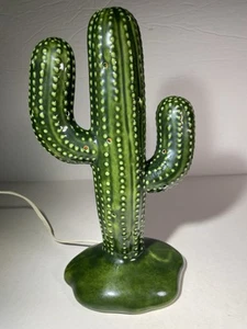 Lampada vintage ceramica verde Saguaro cactus luce notturna Southwestern Art Deco alta 10" - Foto 1 di 24