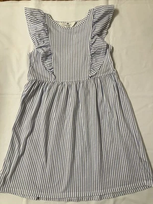 H&M Blue/White Striped Girls Short Dress Flared Sleeves Size 8/10 - Image 1 of 3