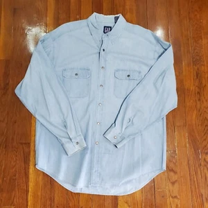 Vintage GAP Denim Shirt Size Mens XL Y2K Denim Cotton Western Snap Button Cowboy - Picture 1 of 14