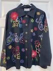 Women's Embroidered Jacket Colorful Black Denim Free Spirit Festival Size 1X