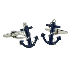 Blaue Anker & Kette Manschettenknöpfe Schiff Boot Segeln in Box X2N318 - Bild 1 von 1