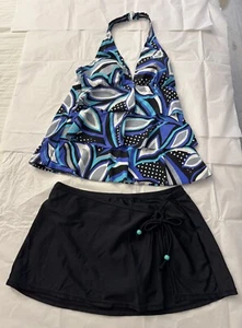 NWT-Caribbean Joe size 8 2pc Black abstract Adjustable Swimsuit - Picture 1 of 4