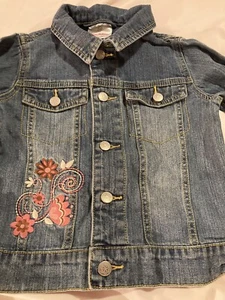 Hanna Andersson Girls Denim Jacket 110 Size US 5 Embroidered Flowers 100% Cotton - Picture 1 of 13