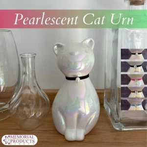 Pearlescent White Cat Urn - Multiple Collar Options Included - Picture 1 of 15