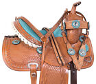 Western Mini Pony Saddle Barrel Trail Youth Blue Leather 10 Tack