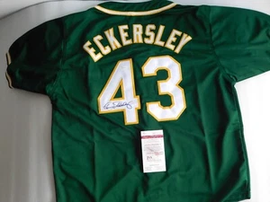 Autographed/Signed DENNIS ECKERSLEY Oakland Green Baseball Jersey JSA COA Auto - Picture 1 of 7