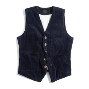 New Men's Corduroy Waistcoat Retro Pocket Sleeveless Jacket Casual vest Cotton - Foto 1 di 14