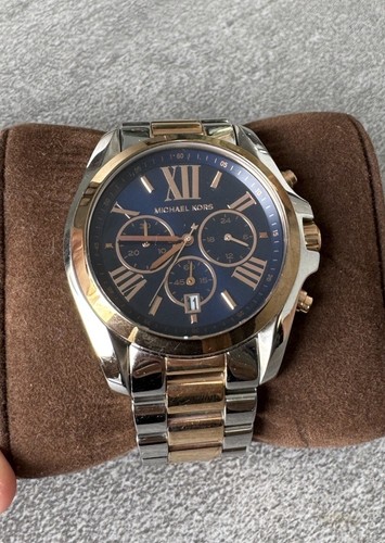 Orologio Michael Kors MK5606 43mm Bradshaw Cronografo Argento Oro Rosa Navy