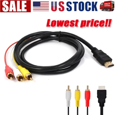 1080P HDMI Male to 3 RCA S-video AV Audio Cable Cord Adapter for TV HDTV DVD US - Image 1 of 4