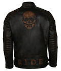 Mens Skull Embossed Leather Jacket Biker Motorcycle Gear Moto Outerwear Fashion