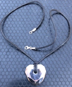 Contemporary QVC 925 silver heart pendant modernist faceted leather necklace 10g - Picture 1 of 4