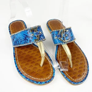 Sandalias Juicy Couture para mujer 6 azules y doradas correa en T tanga chanclas zapatos JC - Imagen 1 de 9