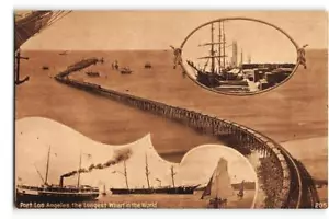 PORT LOS ANGELES Santa Monica, CA längster Kai 1910er Mitchell Postkarte - Bild 1 von 2