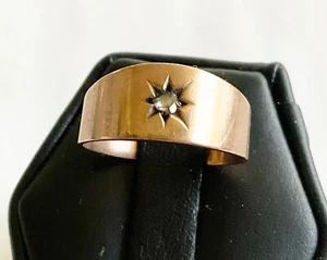 Antique Victorian 10k Band Ring With Small Rose Cut Diamond - Picture 1 of 5