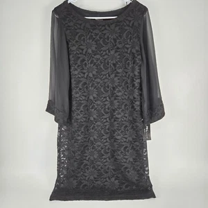 Elegant Black Lace Dress With Sheer Sleeves By RN Studio NWT - Picture 1 of 8