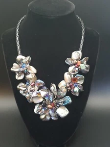 Grau und schwarz getönt gefärbt Muschel "Floral" Halsband Halskette an Kunstleder Kordel - Bild 1 von 12