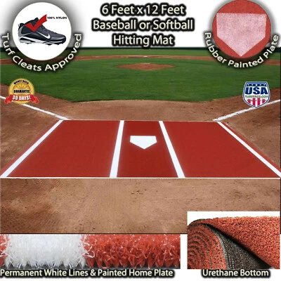 6 Ft  x 12 Ft SyntheticTurf Baseball Softball Batting Hitting Cage Mat No Foam - Image 1 of 4