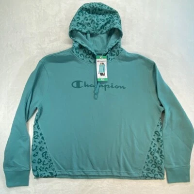 NWT Champion Hoodie Pullover Leopard Print Trim Sweatshirt Activewear XL - Image 1 of 4