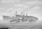 WW2 Naval Art Print Royal Navy HMS Durban escorts  Troopship RMS Queen Mary 