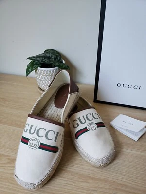 *NWB* Gucci men's shoes Logo Web Espadrilles loafer ivory sz 7/US 7.5 - Image 1 of 4