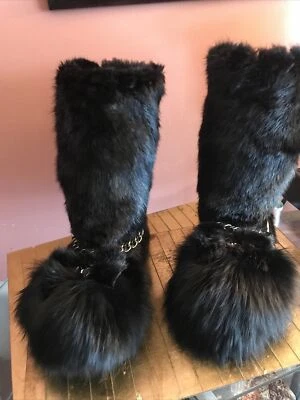  HERMOSAS BOTAS DE PIEL NATURAL DE VISÓN Y ZORRO NEGRAS hechas a mano talla US 7.5 Foto 1 de 4