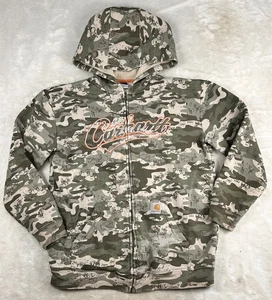 Carhartt Hoodie Boys' Brown Tan Camo Print Full Zip Sweatshirt (Youth Size L) - Picture 1 of 7