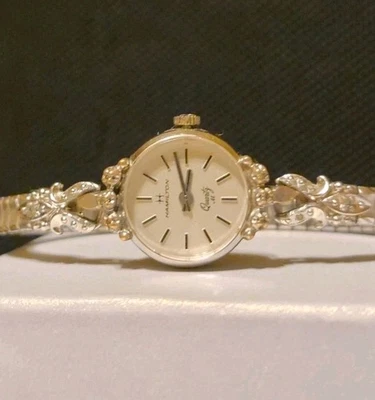 Reloj Hamilton Vintage Años 80 Genuino DIAMANTE ORO BLANCO RGP Damas Suizo 22MM Foto 1 de 4