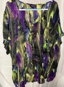 Top túnica mujer Roaman 26W estampado plumas botón delantero talla grande rayón - Imagen 1 de 5