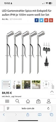 LED Gartenstrahler SPICO mit Erdspieß für außen,warmweis, 5er Set mit Trafo - Bild 1 von 2
