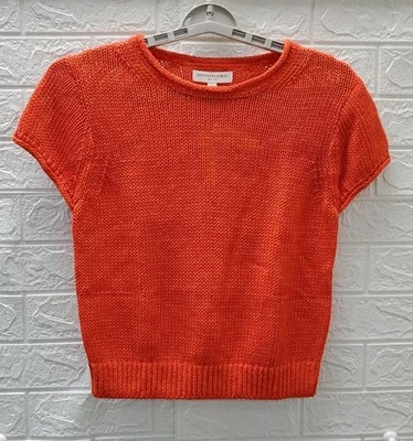 New Banana Republic Fitted Linen Short Sleeve Sweater Blood Orange Size Medium - Image 1 of 4