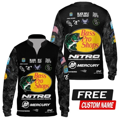 Camisa de pesca de robalo nome personalizado nitro preta rifle jersey camisas - todos os tamanhos - Imagem 1 de 4