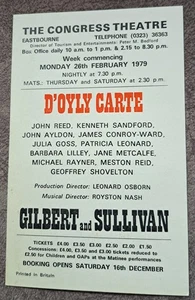 1979 D`Oyly Carte Opera Flyer Gilbert & Sullivan Congress Theatre Eastbourne - Bild 1 von 2