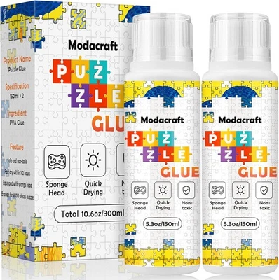 Pegamento para rompecabezas Modacraft | Paquete de 2 150 ml | Pegamento para rompecabezas transparente con cabeza de esponja Foto 1 de 4