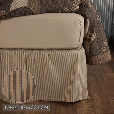 Farmhouse Star Ticking Stripe Queen BED SKIRT Cotton Country  16" Rustic Drop - Image 1 of 4