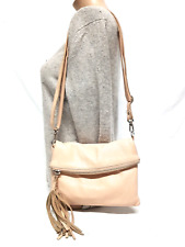 ROOTS CANADA NUDE PEBBLE LEATHER FOLDOVER CROSSBODY BAG