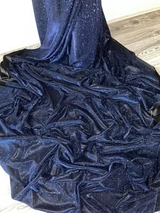 1 METER NAVY BLUE SPARKLY GLITTER MOONLIGHT DRESS/PARTY/DRAPE FABRIC 58” WIDE - Picture 1 of 9