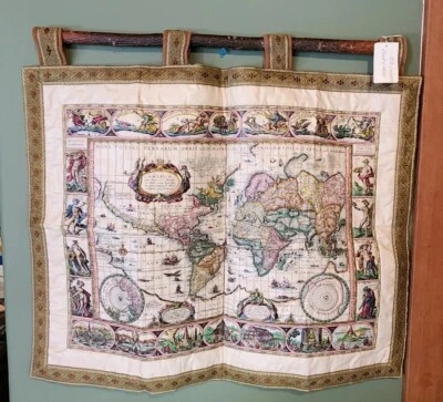 De colección Mapa Mundial Escena Tapiz Pared Arte Colgante Deco 25"W x 19"H Usado en Excelente Condición Foto 1 de 4