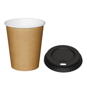 Standard Double Wall Kraft Disposable Coffee Takeaway cups with lids 8oz FAST - Picture 1 of 3