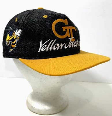 Vintage 90s Georgia Tech Yellow Jackets Wool Baseball Cap Hat Herringbone Snap - Image 1 of 4