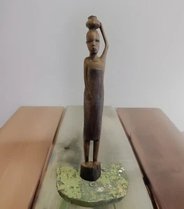 Vintage African Hand Carved Tall Woman With Pot on Head Sculpture Figure 20”Tall - Picture 1 of 5