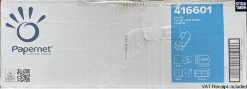 (4000-Sheets) Papernet 416601 Z-Fold Hand Towel White 2-Ply Tissue (VAT Incl)