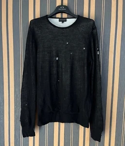 EMPORIO ARMANI 48 wool silk black holey knitted sweater pullover - Picture 1 of 6